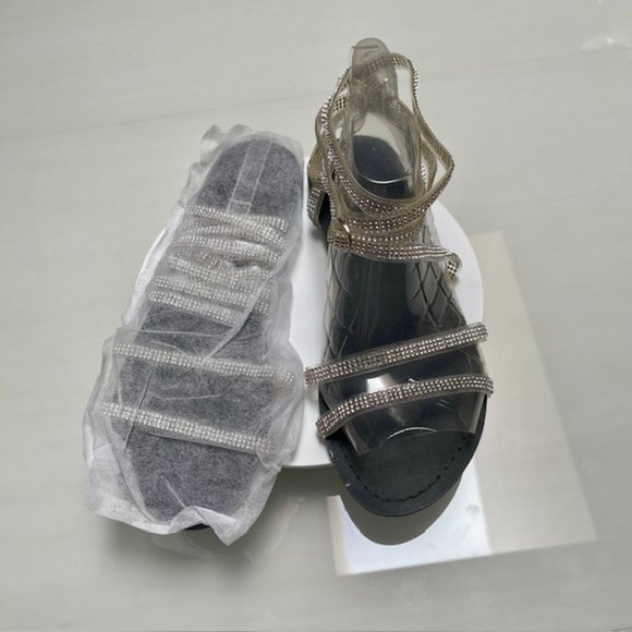 Women's Clear Plastic Wrap-up Flat Sandals With Open Toe - Blk/Clear/Cry - 7.5US - Picture 12 of 14